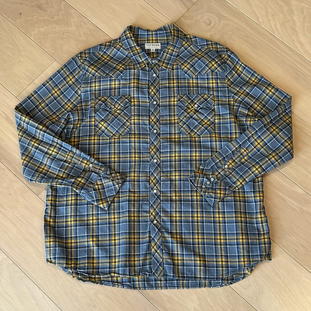 Tecovas Western Pearl Snap Flannel Plaid Shirt Long Sleeve Men’s 2XL